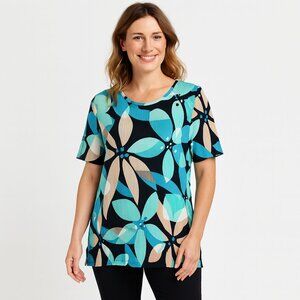 *BonWorth Floral Blouse‎ – Green/Blue/Black – Women M